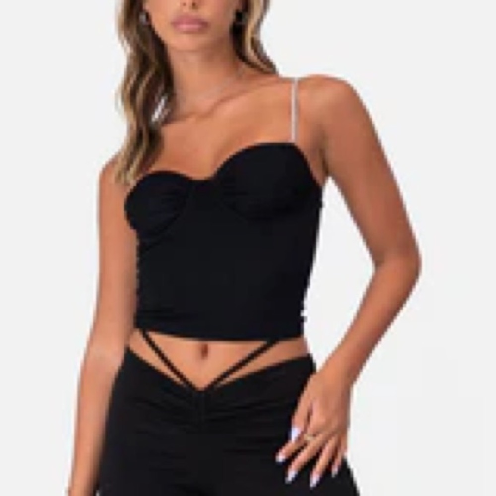 adika rhinestone black bustier corset tank